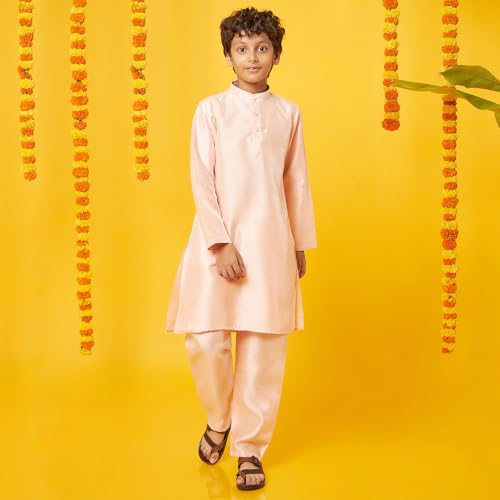 Bon Organik Peach Silk Kurta With Pajama Set For Boy
