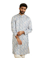 Manyavar MenS Satin Floral Printed Regular Long Kurta (Blue,Xl)