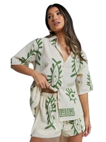 LERIYA FASHION Womens Rayon Geometric Co ord Set Pack of 1 (LF-W2011&SH257_White_XL)