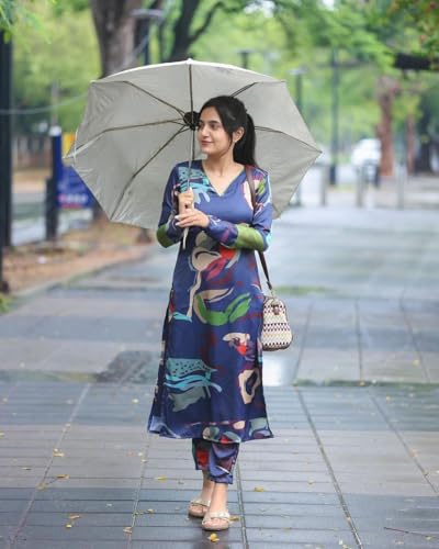 ANNI DESIGNER Womens Cotton Blend Straight Printed Kurta with Pant (Barish Blue_S_Blue_Small)