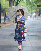 ANNI DESIGNER Womens Cotton Blend Straight Printed Kurta with Pant (Barish Blue_L_Blue_Large)