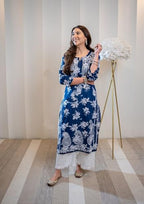 ANNI DESIGNER Womens Rayon Blend Chikankari Embroidered Straight Kurta (SCEROS-Cerosin_XL_Blue_X-Large)