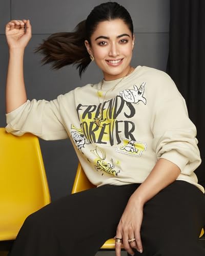 Bewakoof Official Spongebob Merchandise Womens Graphic Printed Oversized Fit Full Sleeve Round Neck Fleece Sweatshirt_649675_Be