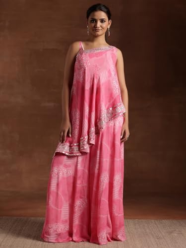 Libas WomenS Silk Blend Regular Co-Ords Set (27858_Pink