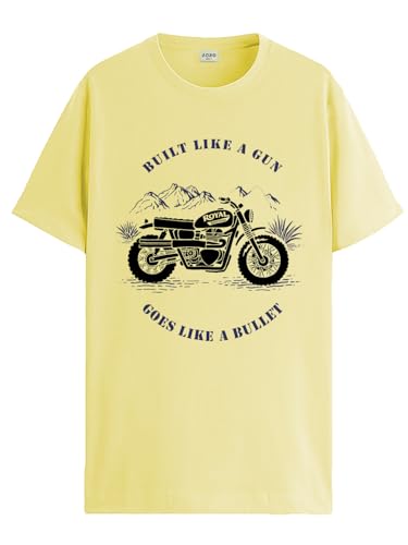 ADRO Mens Royal Bike Design Printed 100% Cotton T-Shirt - Regular Fit, Printed T-Shirts for Men (RN24-RYL-LY_Light Yellow_M)