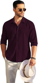 Deelmo Combo Of MenS Casual Button Down Shirts Long Sleeve Linen Shirt Fashion Textured Summer Shirts Pack Of 2