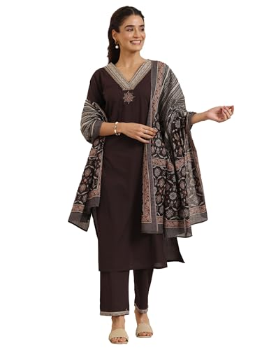 Libas WomenS Pure Cotton Yoke Design Kurta Sets (49122_Brown_Xxl)