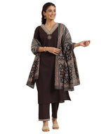 Libas WomenS Pure Cotton Yoke Design Kurta Sets (49122_Brown_Xxl)