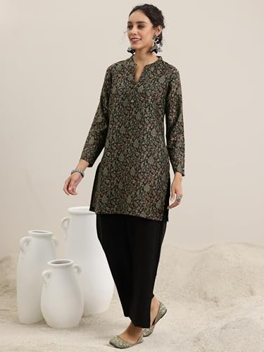 Libas Womens Woven Design Wool Straight Kurta With Palazzos