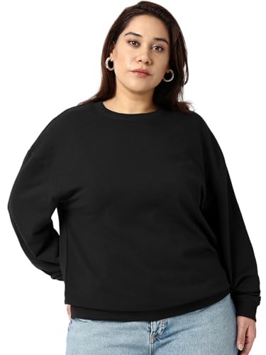 Bewakoof WomenS Solid Oversized Fit Full Sleeve Round Neck Terry Plus Size Sweatshirt_684263_Black_4Xl