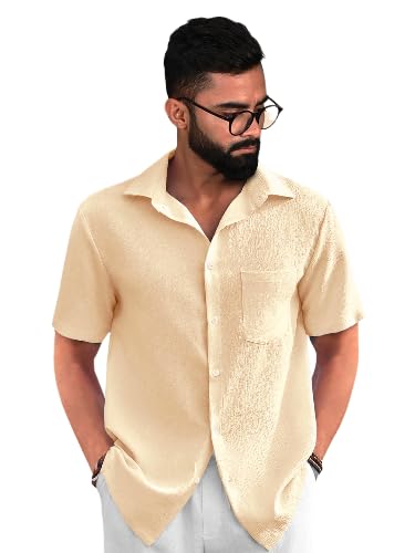 PinkMint Polyester Popcorn Shirt for Men Ll Textured Shirts for Men Ll Stylish Half Sleeve Shirt Ll Goa Wear Ll Regular Fit Shir