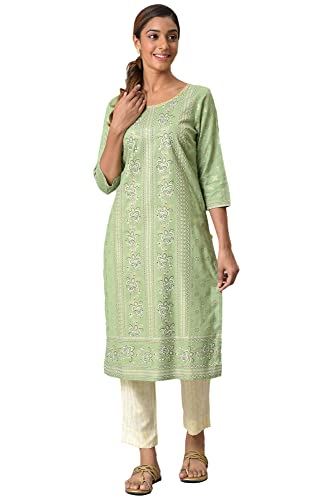 Green Floral Printed Sequined Ethnic Liva Kurta