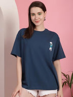 Preneum Womens Cotton Graphic Latest Printed Baggy Fit Drop-Shoulder Sleeves Cotton Oversized T-Shirt || Round Neck || Half Sle