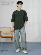 The Souled Store Olive Tree Men and Boys Short Sleeves Round Neck Green Embellished Cotton Super Oversized T-Shirts