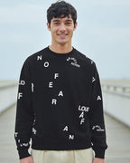 Bewakoof Mens AOP Oversized Fit Full Sleeve Round Neck Terry Sweatshirt Black