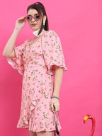 Ketch WomenS Cotton Blend Ruffle Hem Dress Above The Knee Khj6000490_Pink/White/Multi
