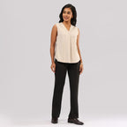 BlissClub Cotton Pro Sleeveless Work Top | Shoulder Pleats | V-Neck Design | Cotton-Poly-Modal Blend | Breathable Fabric | Moist