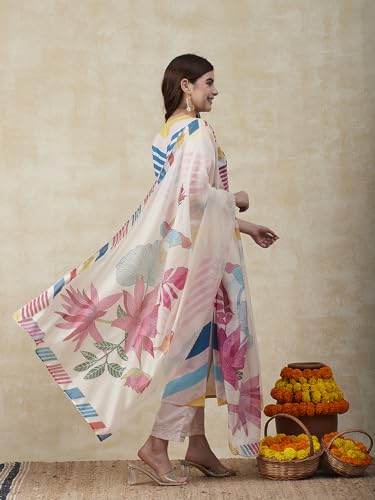 ANNI DESIGNER Womens Cotton Blend Straight Printed Kurta with Pant & Dupatta (Dhimi Pink-NRE_M_Pink_Medium)