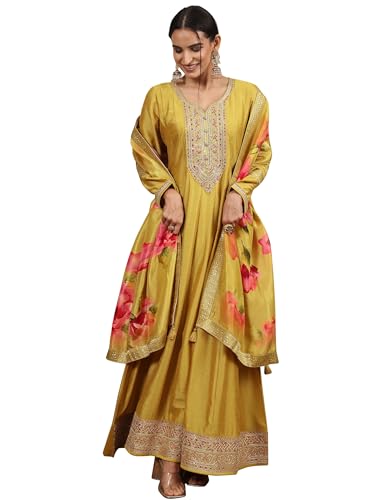 Libas WomenS Silk A-Line Maxi Dress (51956_Mustard