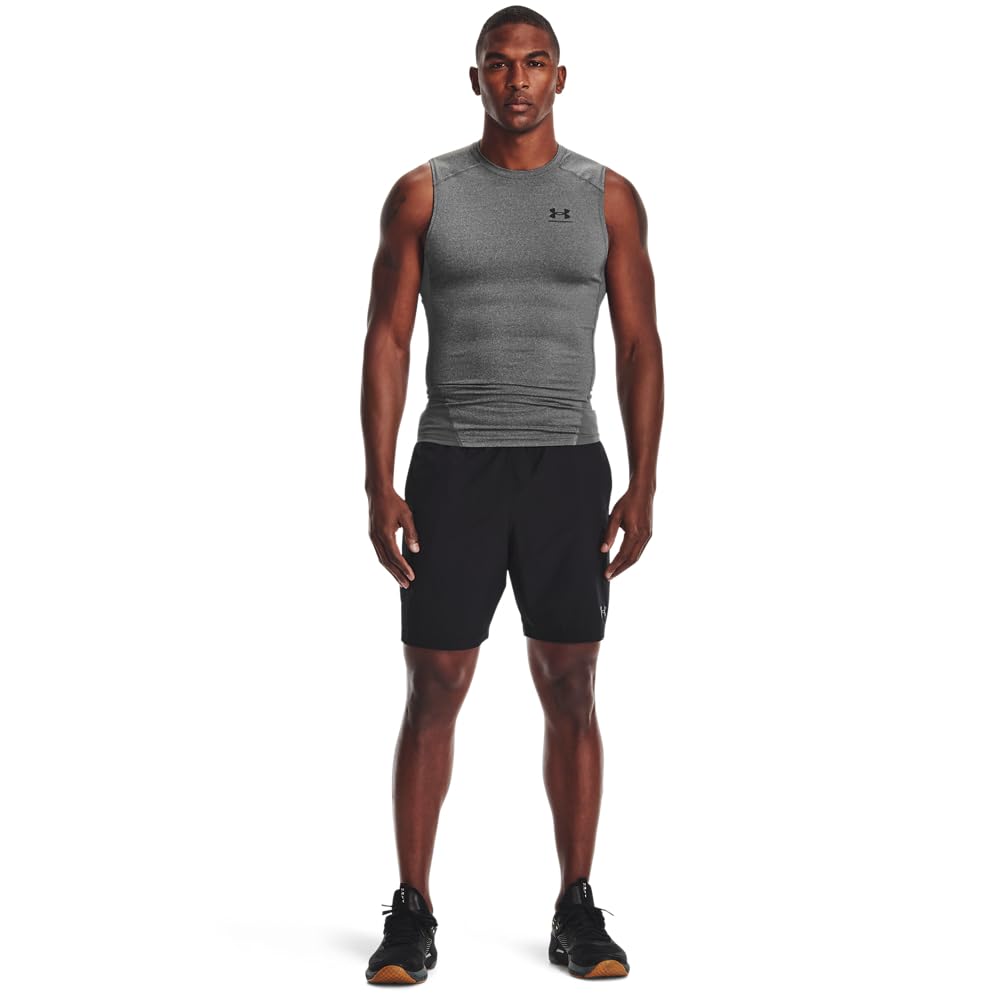 Under Armour Men's Armour HeatGear Compression Sleeveless T-Shirt , Carbon Heather (090)/Black, Small