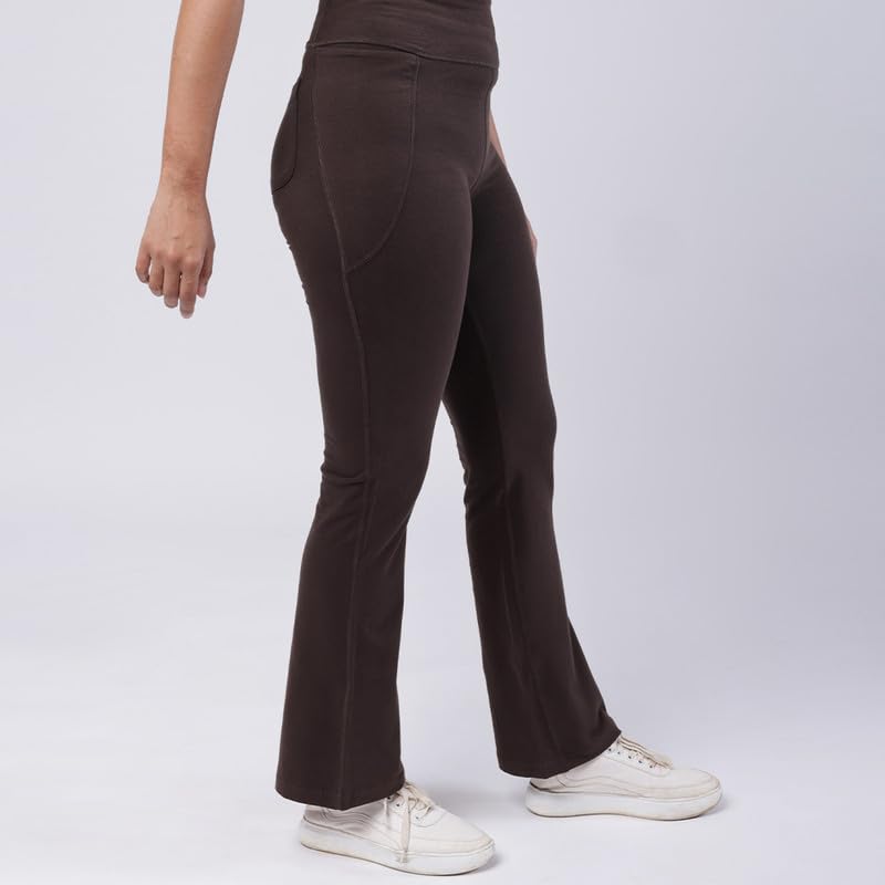 BlissClub AM:PM Cotton Flare Pants -Tall Above 55, Highwaisted, Wide Waistband, 4 Pockets, 95% Cotton
