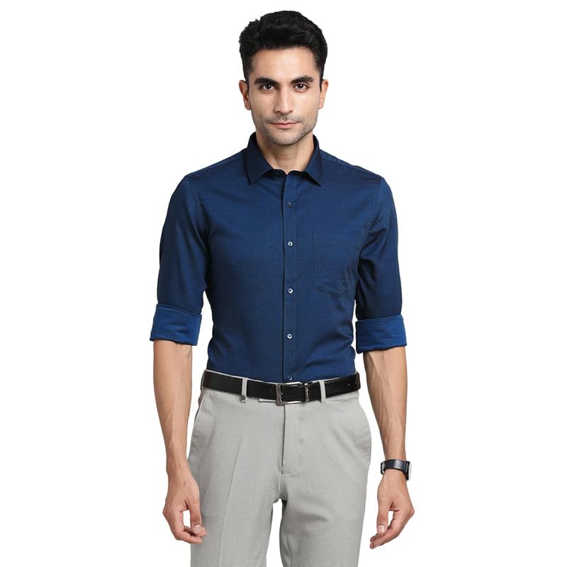 Turtle Men 100% Cotton Navy Blue Dobby Slim Fit Formal Shirts