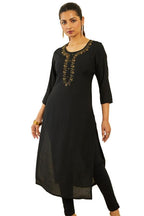 Soch Womens Black Viscose Blend Straight Kurta With Floral Cutdana Work