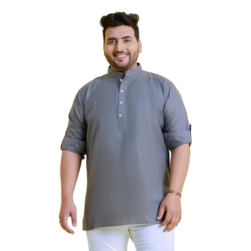 Bigbanana Plus Size MenS Regular Fit Solid Short Kurta (Pollan-Grey,Grey,5Xl)