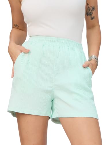 The Souled Store Summer Shorts: Aqua Women and Girls Pull On Solid Above The Knee Length Polyester Shorts