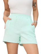 The Souled Store Summer Shorts: Aqua Women and Girls Pull On Solid Above The Knee Length Polyester Shorts