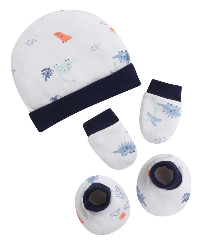 BUMZEE White & Navy Boys Cotton Cap Mitten Bootie Set Age - 0-3 Months