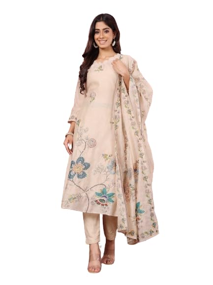 Varanga Women Pure Kantha Hand Embroidered Kurta Set With Embroidered Dupatta