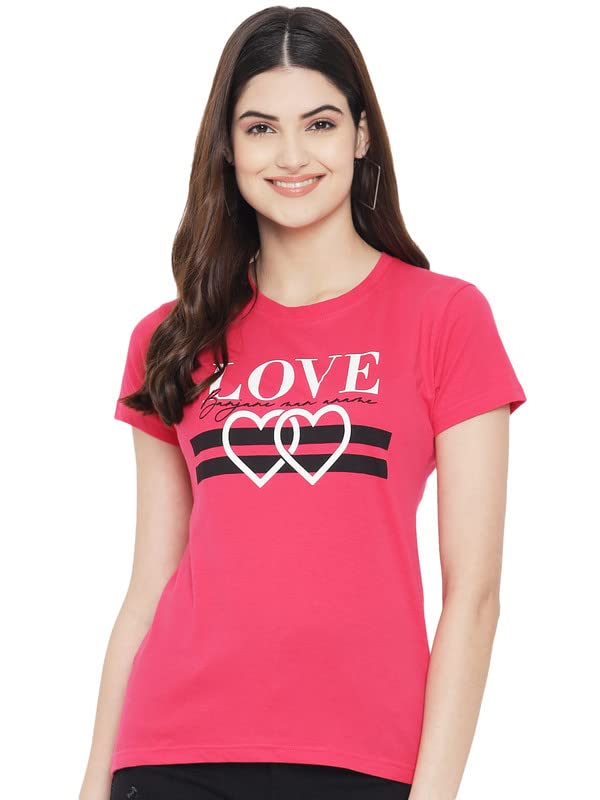 Preneum Womens Cotton Regular Fit Latest Graphic Stylish Printed Short Sleeves Casual T-Shirt || Trendy & Styling (Pack 3), Pin