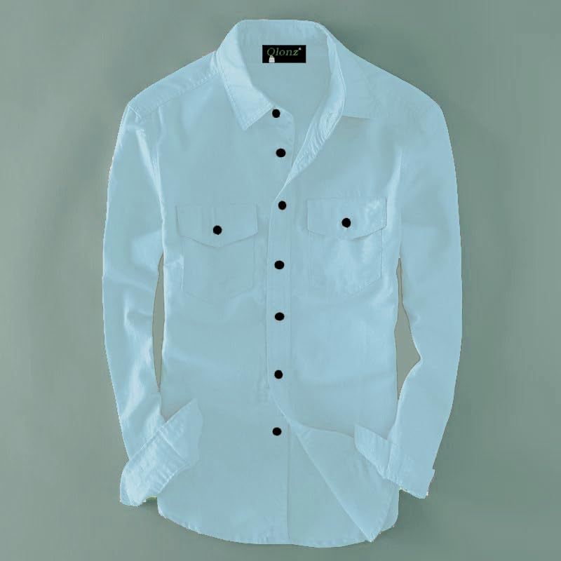Rebelify MenS Cotton Blend Shirt With Pockets Full Sleeves Collared Neck Solid Pattern Botton Down Closure Regular Fit And Stan