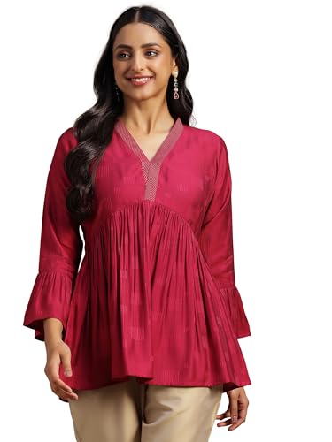 Libas WomenS Silk Blend Woven Design A-Line Kurti (29154 Magenta