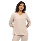 BlissClub AirMelt TM Apple Hem Tee | V-Neck | 3/4 th Sleeves | Apple Hem Bottom | Easy Drape | Weightless Fabric | Cool-to-Touch