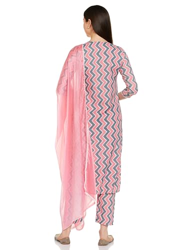 Gosriki Women'S Cotton Blend Printed Straight Kurta With Pant & Dupatta (Rinki Grey_S-Go_Grey_Small)