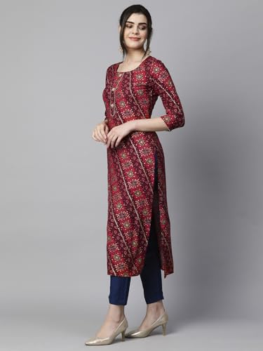 ANNI DESIGNER Womens Cotton Blend Straight Printed Kurta with Pant Set (Badiya Pink-NW_XL_Pink_X-Large)
