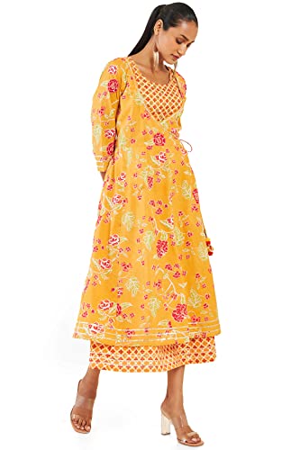 Soch Women Yellow Cotton Printed Dress Kurta(8907715610864_Yellow_L)