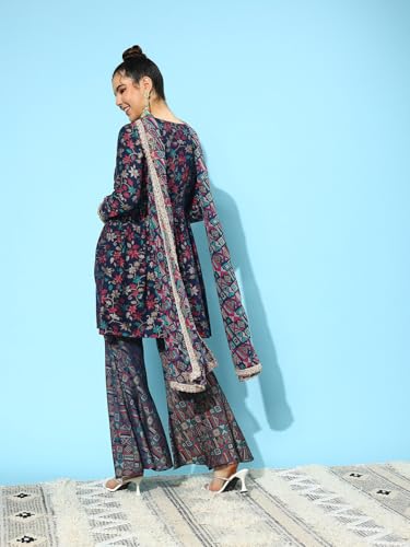Libas WomenS Silk Blend Kurta Sets (34656_Navy Blue