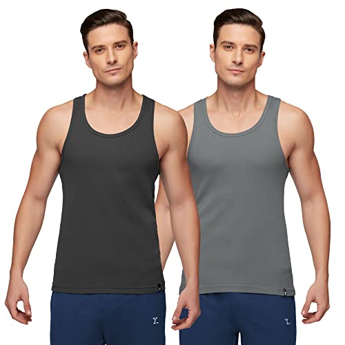 Xyxx MenS Super Combed Cotton Round Neck Ribbed Vest - High Moisture Absorbing Innerwear For Men With Anti-Microbial Silver Fin