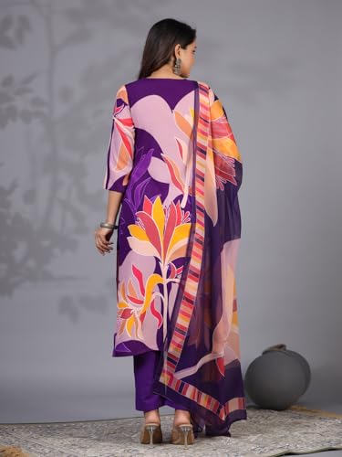 ANNI DESIGNER Womens Rayon Blend Printed Straight Kurta with Pant & Dupatta (KHISSU Violet_L_Violet_Large)