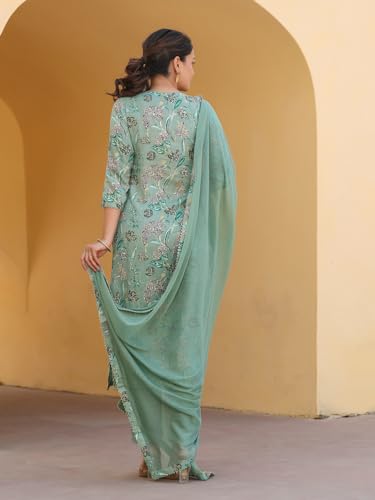ANNI DESIGNER Womens Rayon Blend Printed Straight Kurta with Pant & Dupatta (VICE Green_XL_Green_X-Large)