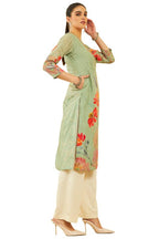 Soch Womens Sap Green Muslin Floral Print Kurta With Beads And Stones