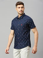 Thomas Scott Mens Printed Slim Fit 100% Cotton Casual Shirt with Spread Collar and Half Sleeve