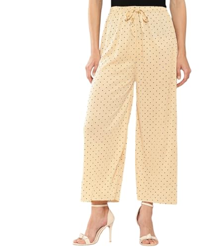 Aarika Girls Casual Beige Colour Polka Dot Nylon Palazzo-(12-13 Years-14-15 Years)-(New_Pl-Kg-15-Beige-38)