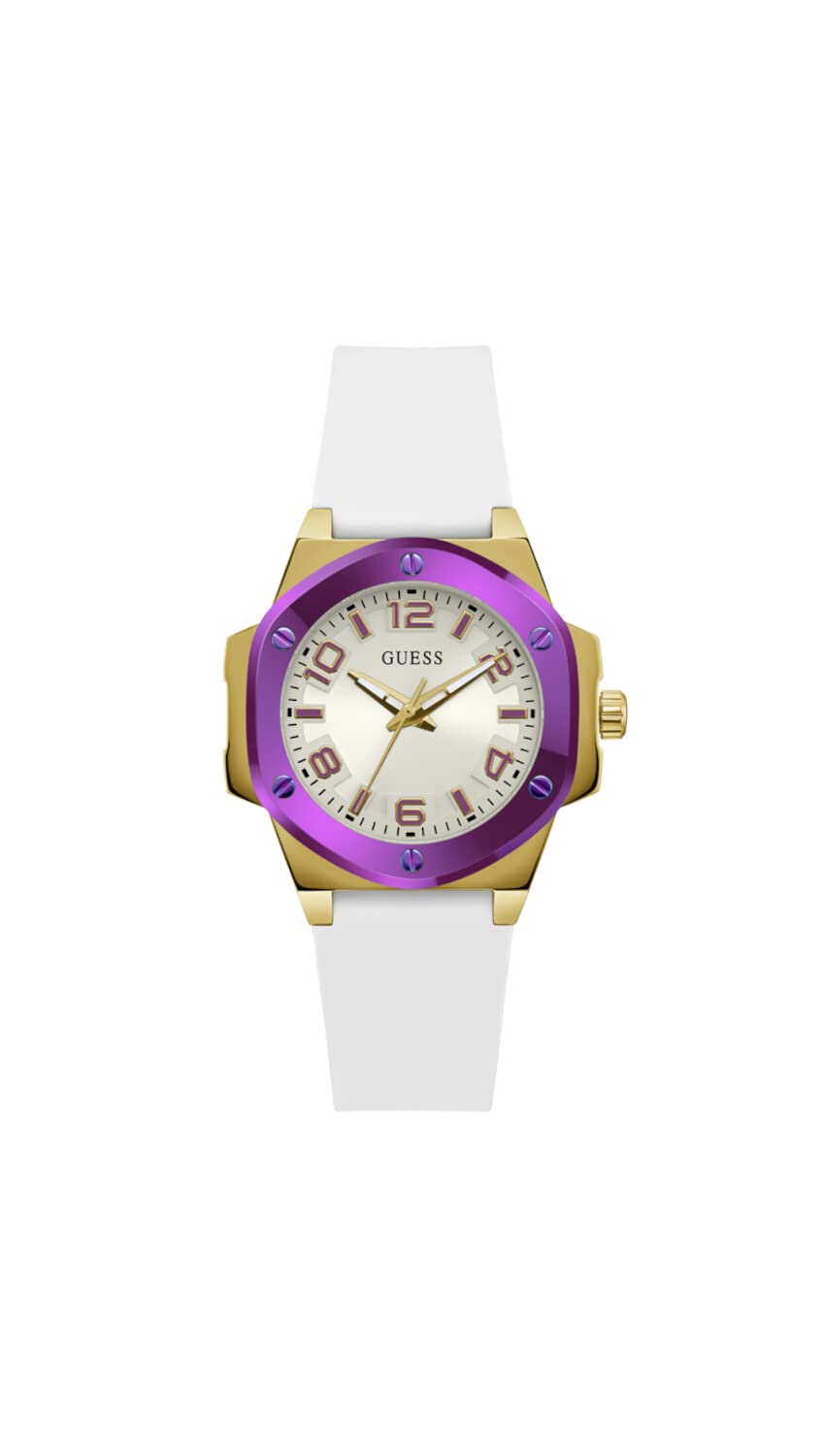 GUESS Ladies 38mm Watch - White Strap White Dial Two-Tone Case