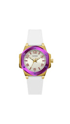 GUESS Ladies 38mm Watch - White Strap White Dial Two-Tone Case