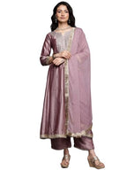 Varanga Women Mauve Zari Embroidered Sequins Embellished Anarkali Kurta With Bottom And Dupatta