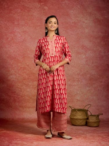 Libas WomenS Silk Blend Printed Kurta Sets (34863_Red